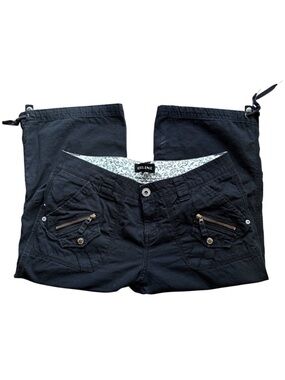 Vintage Gasoline Capri Pants Y2K Utility Cargo Capris Black Pocket Low Rise